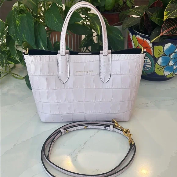 Authentic Alexander McQueen Croc-Embossed Leather Mini Satchel Rare Light Pink - Picture 5 of 17